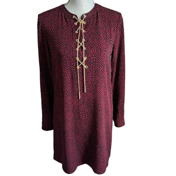 Michael Kors Dress SMALL Snake Gold Chain Red Black Roll Tab Sleeve NWT $250 - Picture 1 of 9